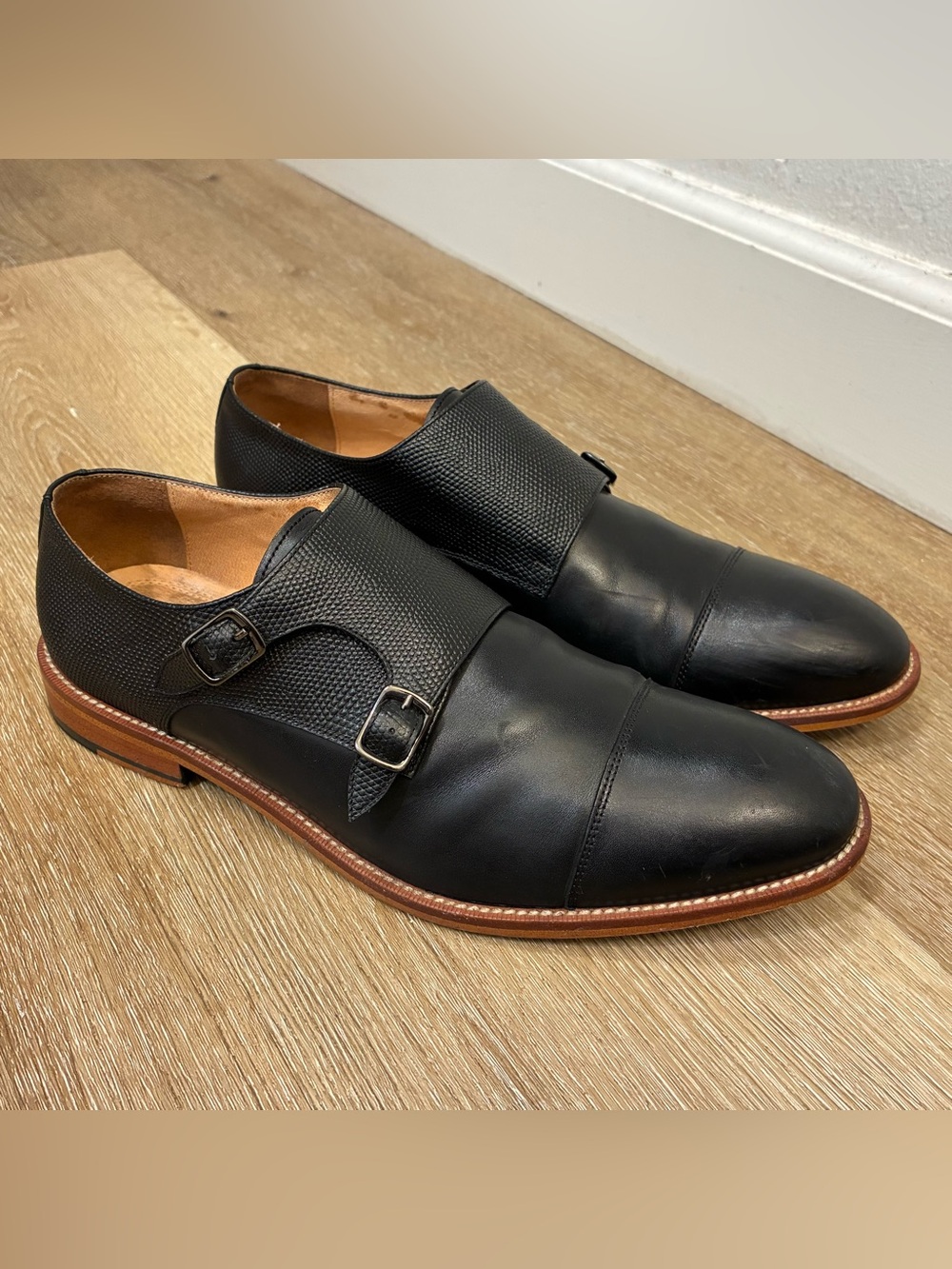 Warfield & Grand Double Monk Strap Dress Shoes Black Leather Men's US
9